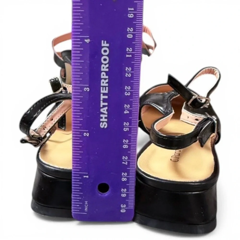 C.Paravano Slingback Flats Womens 40 Black Cap Toe Leather Square Toe Block Heel - Picture 8 of 8